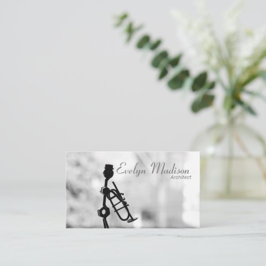 muzikant trompet metalen decoratie visitekaartje (Staand voorkant)