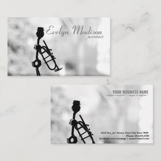 muzikant trompet metalen decoratie visitekaartje (Voorkant / Achterkant)