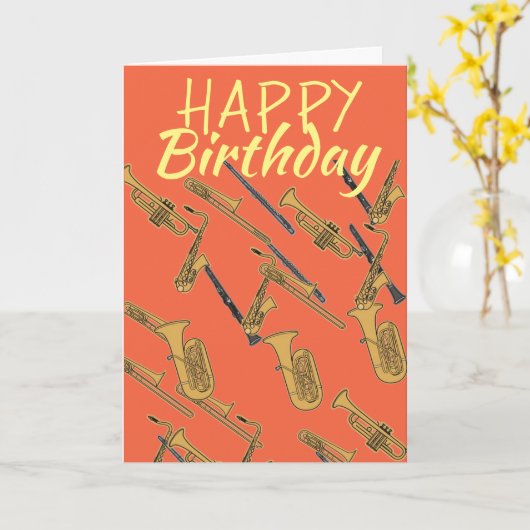 Muzikant trompetten en fluiten verjaardag kaart (Gele Bloem)