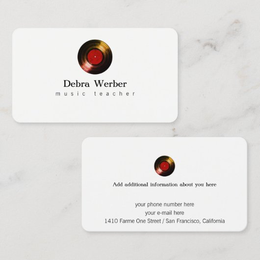 Muzikant visitekaartje met een vinyl plaat (Voorkant / Achterkant)