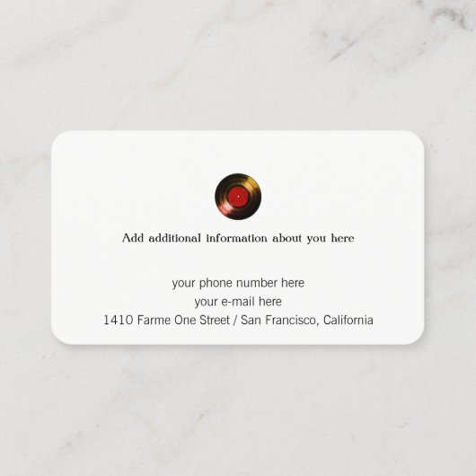 Muzikant visitekaartje met een vinyl plaat (Achterkant)