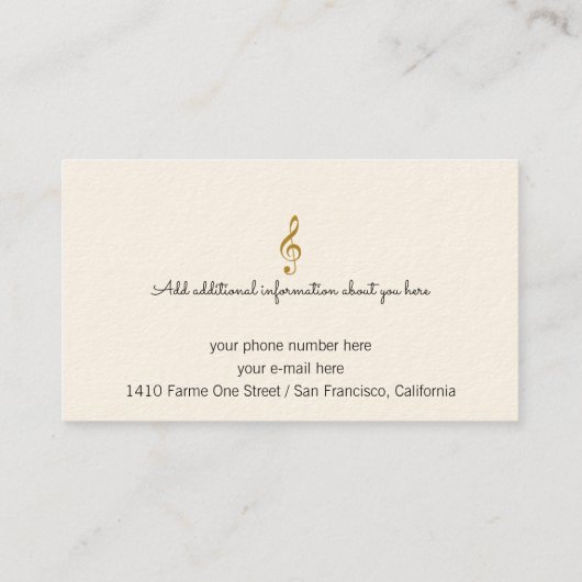 Muzikant visitekaartje met treble muziek notitie (Achterkant)