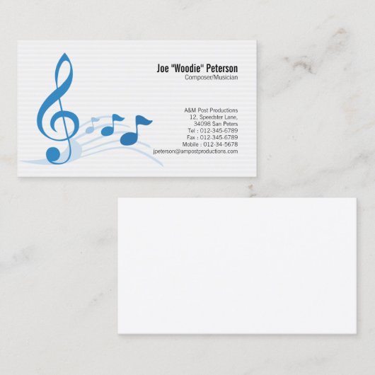 Muzikant Visitekaartje Treble Clef Muzieknoten (Voorkant / Achterkant)