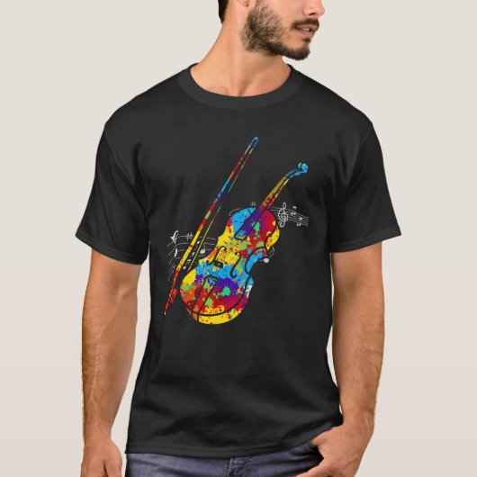Muzikant voor kleurrijke Violin Player String Inst T-shirt (Voorkant)
