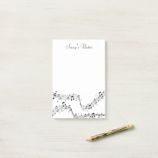 Muzikant voor muzikant met muzieknotitie post-it® notes (Op bureau)