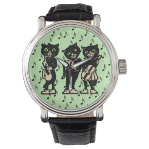 muzikant zwarte katten Muzieknoten Horloge
