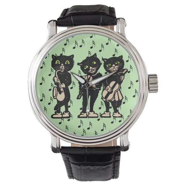  muzikant zwarte katten Muzieknoten Horloge (Voorkant)