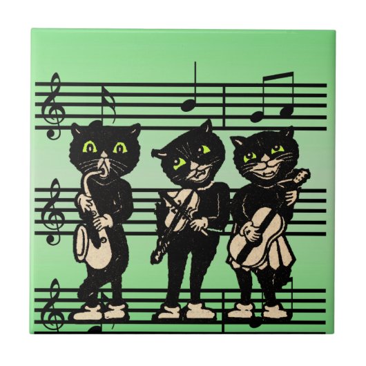  muzikant zwarte katten Muzieknoten Tegeltje (Voorkant)