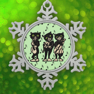  muzikant zwarte katten Muzieknoten Tin Sneeuwvlok Ornament
