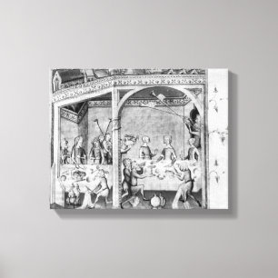 Muzikanten die een banket vermaken canvas afdruk