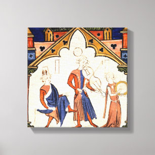 Muzikanten die een Viola en een Tambourine spelen Canvas Afdruk