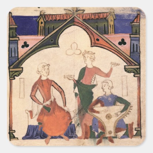 Muzikanten die kastanjes en een slagader spelen vierkante sticker (Voorkant)