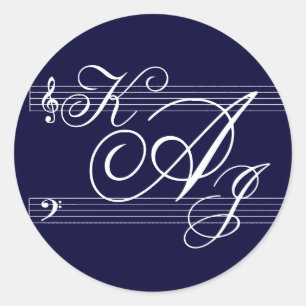 Muzikanten in Love Navy op wit Ronde Sticker