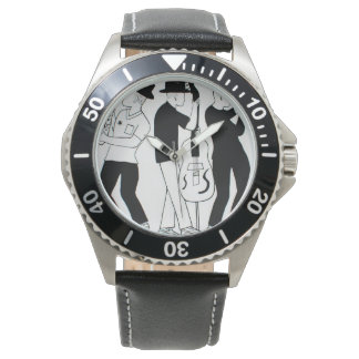 Muzikanten kijken horloge