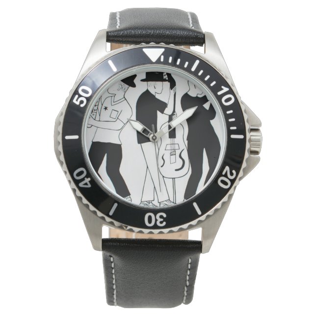 Muzikanten kijken horloge (Voorkant)