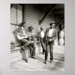 Muzikanten op Reis, 1908. Oude Foto Poster