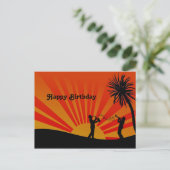 Muzikanten Oranje Zonsondergang Silhouet Verjaarda Briefkaart (Staand voorkant)