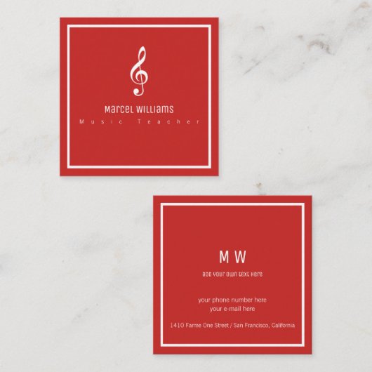Muzikanten rood visitekaartje met muzieknoot (Voorkant / Achterkant)