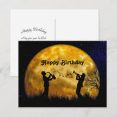 Muzikanten Volle Maan Aquarel Verjaardag Briefkaart (Voorkant / Achterkant)