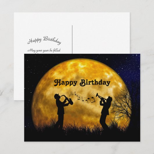 Muzikanten Volle Maan Aquarel Verjaardag Briefkaart (Voorkant / Achterkant)