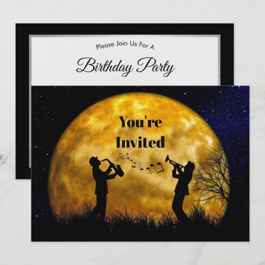 Muzikanten Volle Maan Waterverf Verjaardag Kaart (Voorkant / Achterkant)