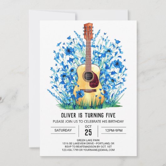Muzikant's Whimsical Guitar Boy Verjaardag Kaart (Voorkant)