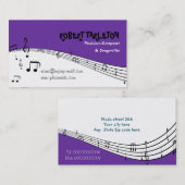 Muzikmuziek pentagram paars, wit zwart visitekaartje (Voorkant / Achterkant)