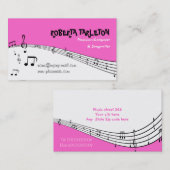 Muzikmuziek pentagramroze, wit, zwart visitekaartje (Voorkant / Achterkant)