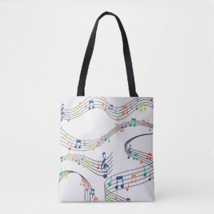 Muzikmuzikant met kleurrijke muzieknoot tote bag