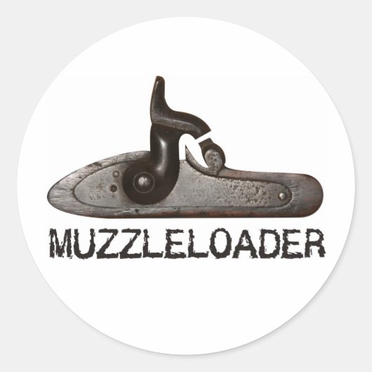 Muzzleoader broek & hamer, zwart poeder geweer ronde sticker (Voorkant)