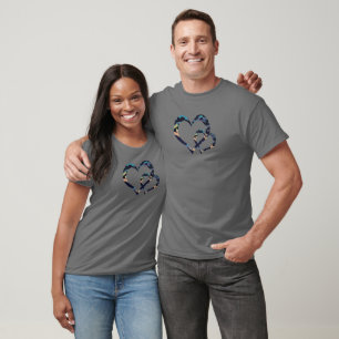 MVB Double Trendy Blauwe Camouflage Hart Ontwerp T-shirt