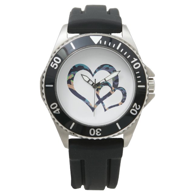 MVB Double Trendy Blue Camo Heart Design Horloge (Voorkant)