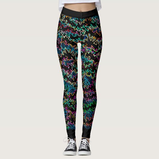MVB Neon Effect Wave Links Ontwerp Leggings (Voorkant)