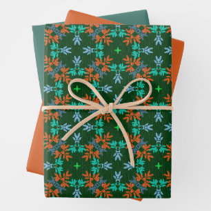 MVB Retro Blauw Patroon met Gele Bloem Ontwerp Inpakpapier Vel