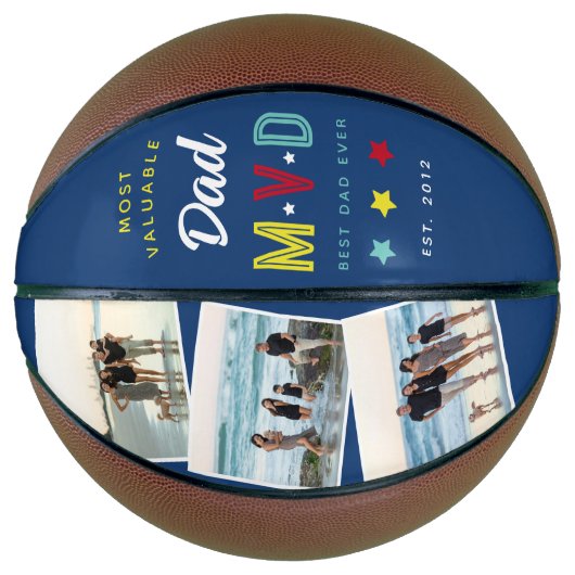 MVD - Meest Waardevolle Papa Custom 3 Foto Keepsak Basketbal (Voorkant)