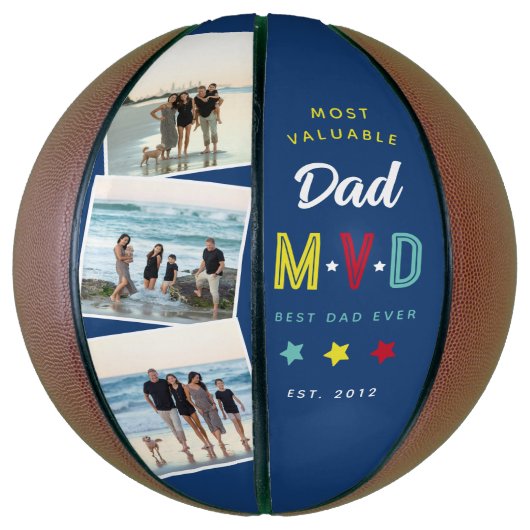 MVD - Meest Waardevolle Papa Custom 3 Foto Keepsak Basketbal (Verticaal)