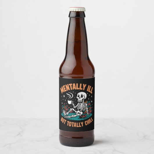 Mvoorbije Il, maar volledig Chill Halloween Skelet Bier Etiket (Voorkant)