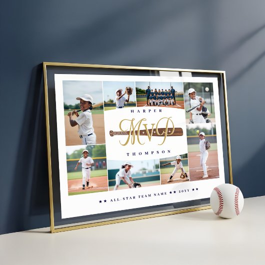 MVP Baseball Player Sports Photo Collage Keepsake Poster