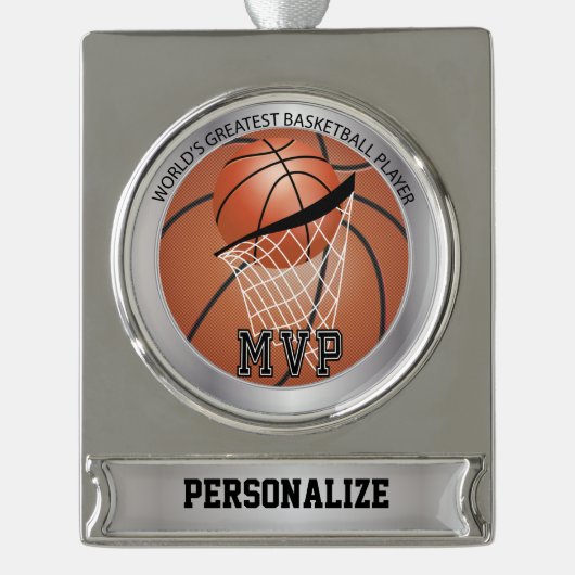 MVP Basketball Player | DIY-naam Verzilverd Banner Ornament (Voorkant)