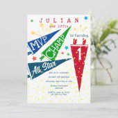 MVP Champ Alle Sterren Modern Kleurrijk 1e Verjaar Kaart (Staand voorkant)