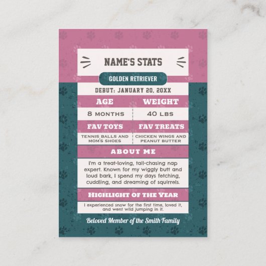 MVP Custom Huisdier Trading Kaarten Fun Dog Tradin Contactkaartje (Achterkant)