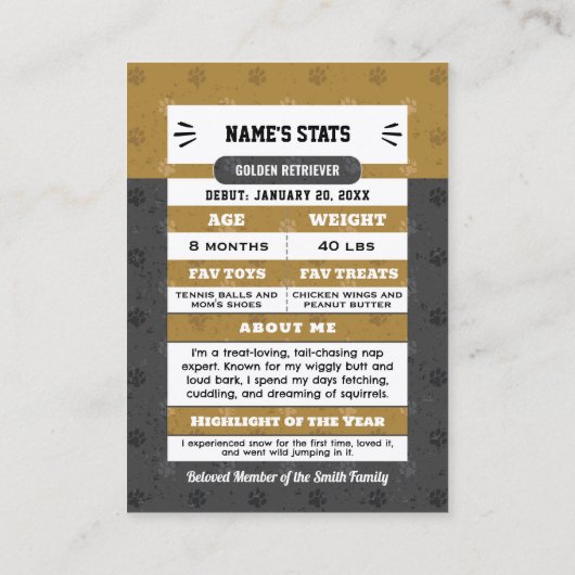 MVP Custom Huisdier Trading Kaarten Fun Dog Tradin Contactkaartje (Achterkant)