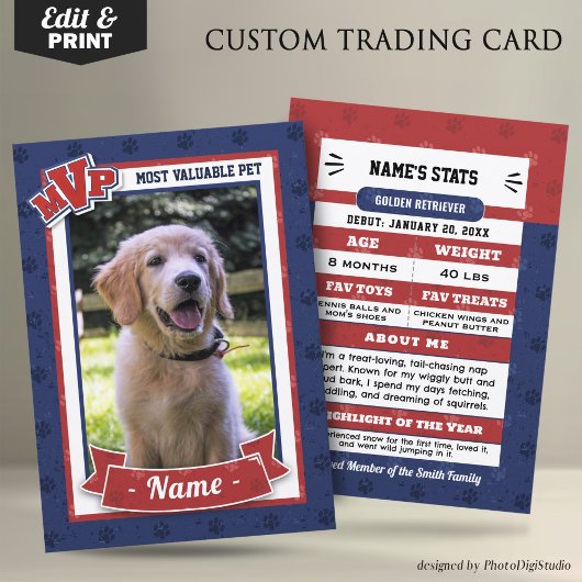 MVP Custom Huisdier Trading Kaarten Fun Dog Tradin Contactkaartje