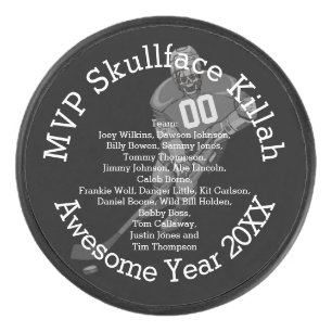 MVP met naam of bijnaam, nummer en teamnamen Hockey Puck