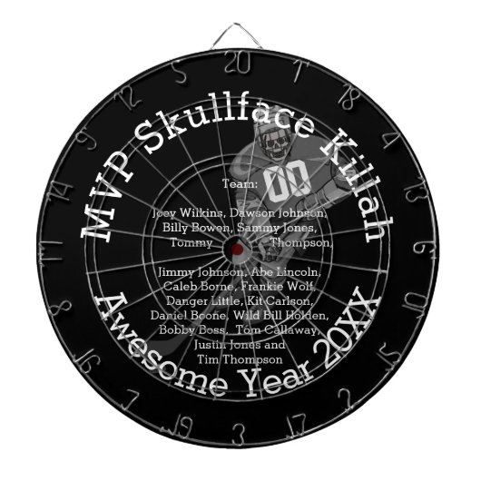 MVP-naam of Nickname, nummer en teamnamen Dartbord (Voorkant)