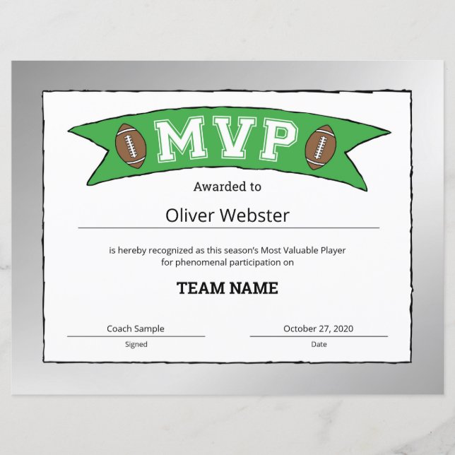 MVP Player - MVP Certificates Football Certificate (Voorkant)