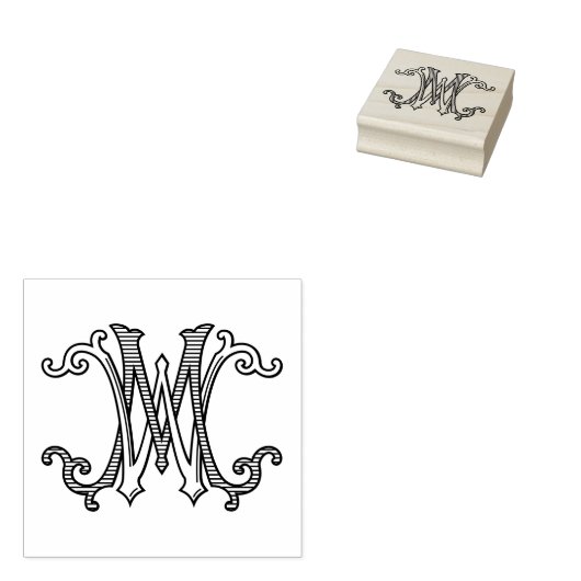 MW Initialen WM Monogram Rubber Inkt Stamp Wedding Rubberstempel (Gestempeld)