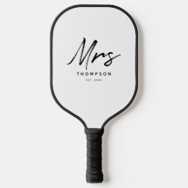 Mw. Modern Black White Minimalist Script   Pickleball Paddle