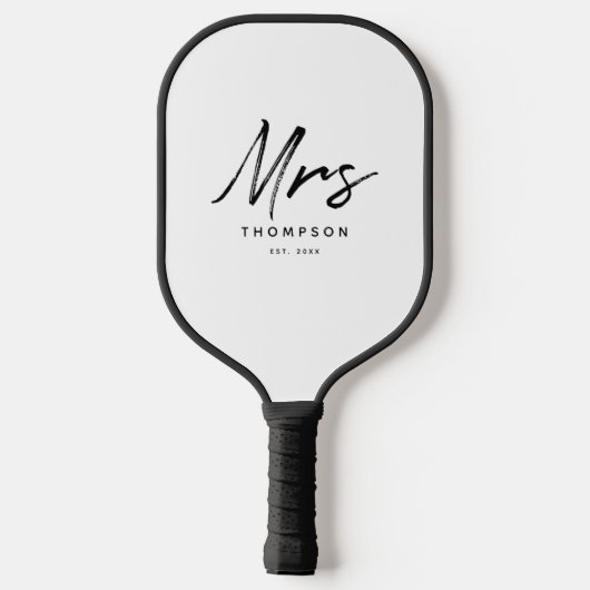 Mw. Modern Black White Minimalist Script   Pickleball Paddle (Achterkant)