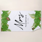 Mw. Modern Tropical Leaves Minimalist Script Strandlaken (Voorkant)